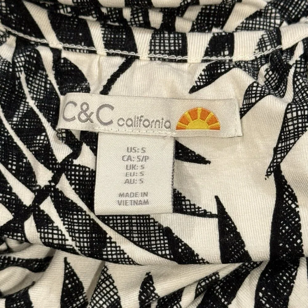 C&C California sz S Palm Leaf Print Halter Tropical Maxi Dress Black White - Picture 4 of 9